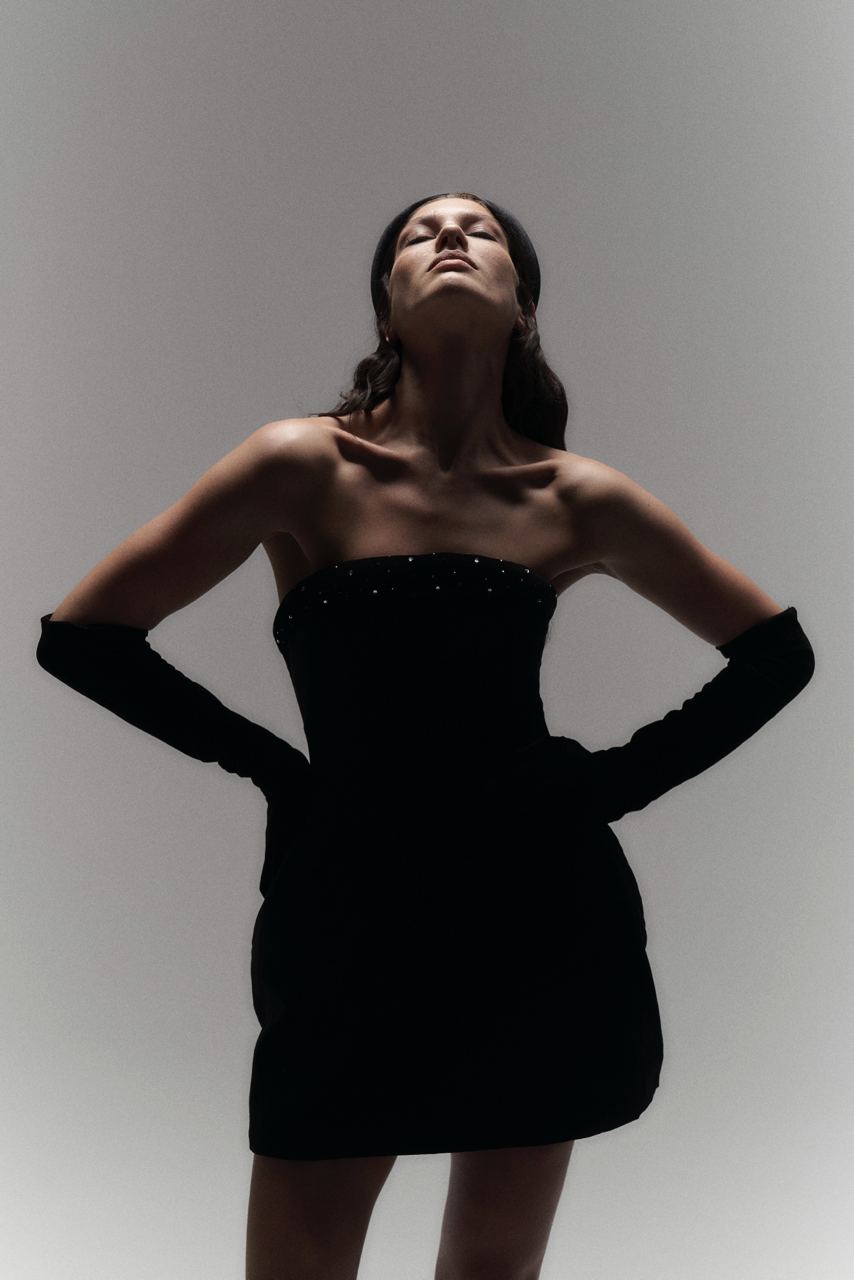 Velvet Mini Dress with Puff Details