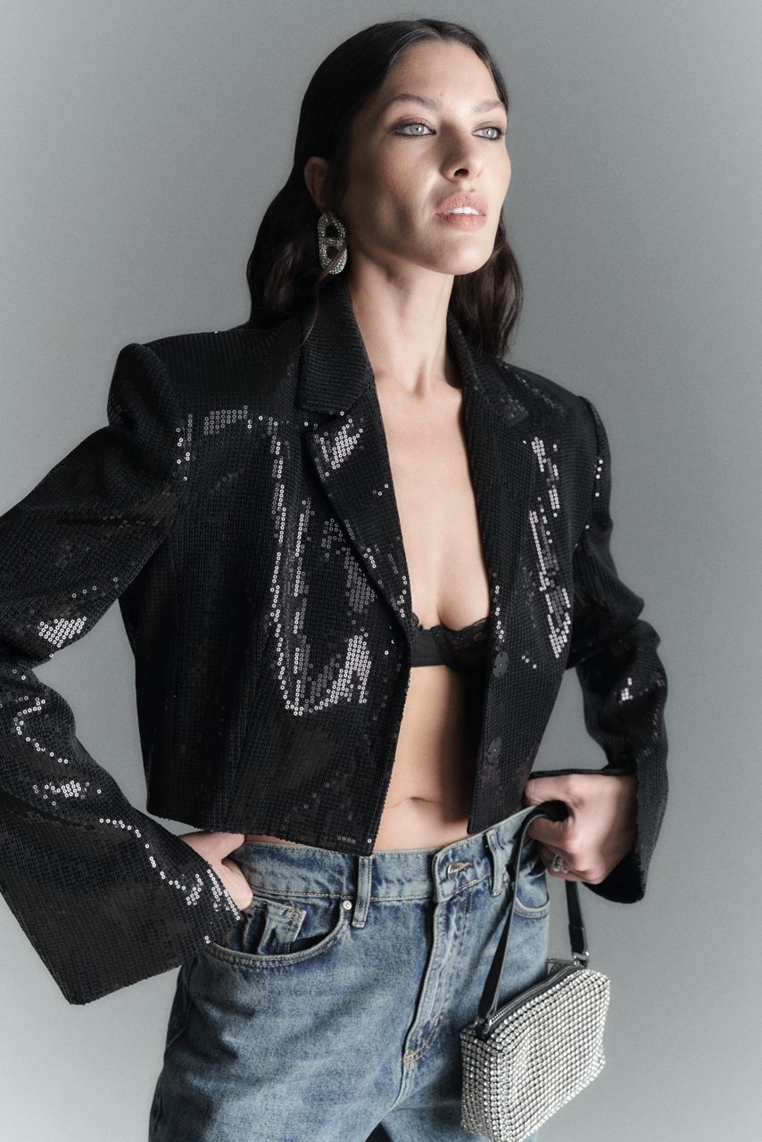 Black Cropped Sequin Jacket