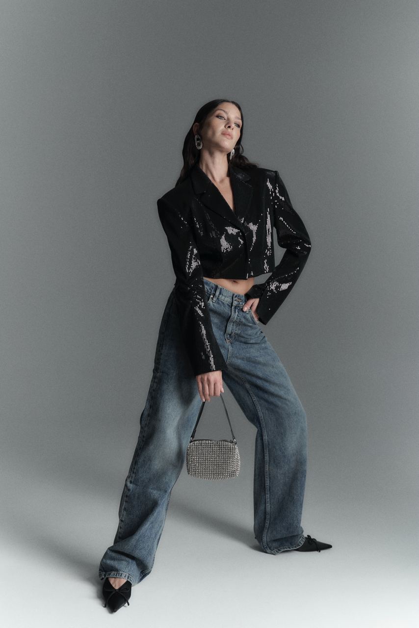 Black Cropped Sequin Jacket