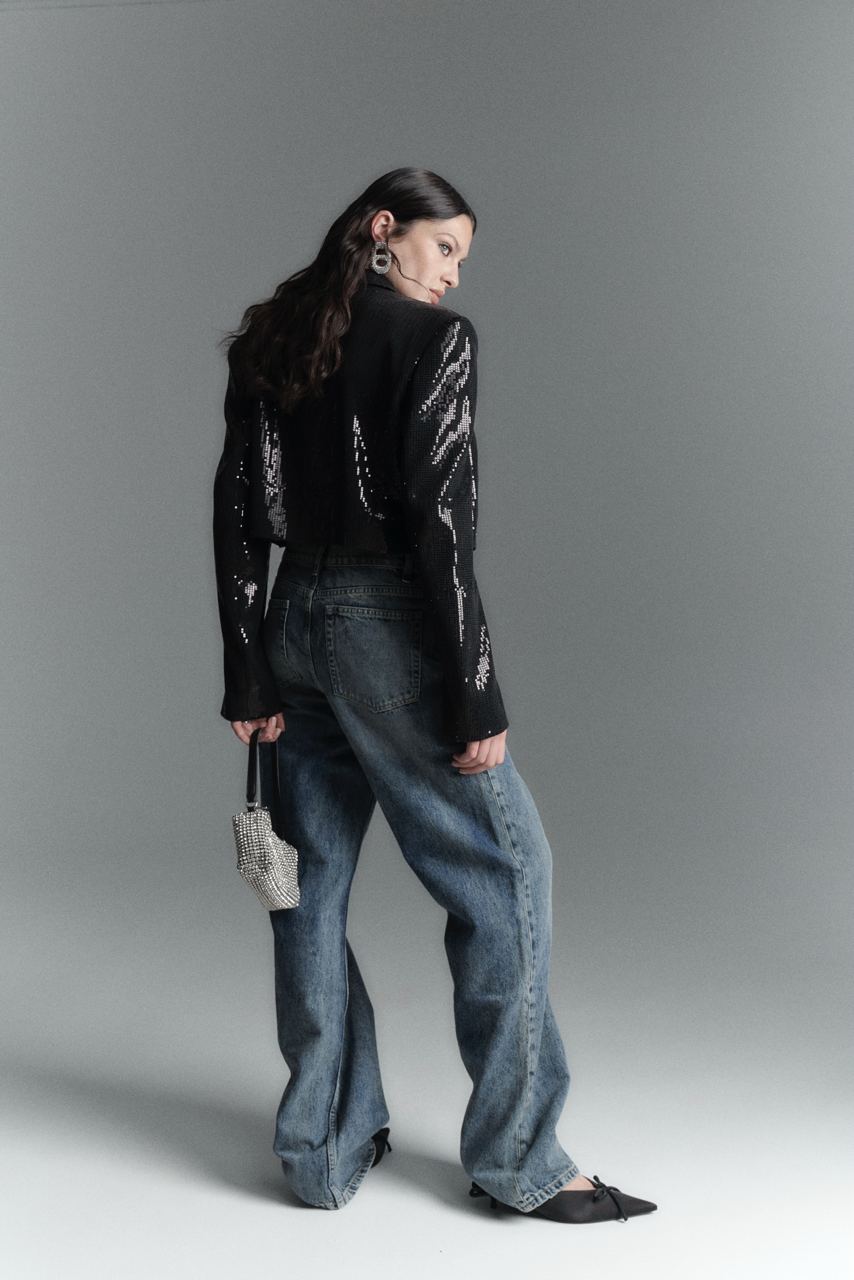 Black Cropped Sequin Jacket