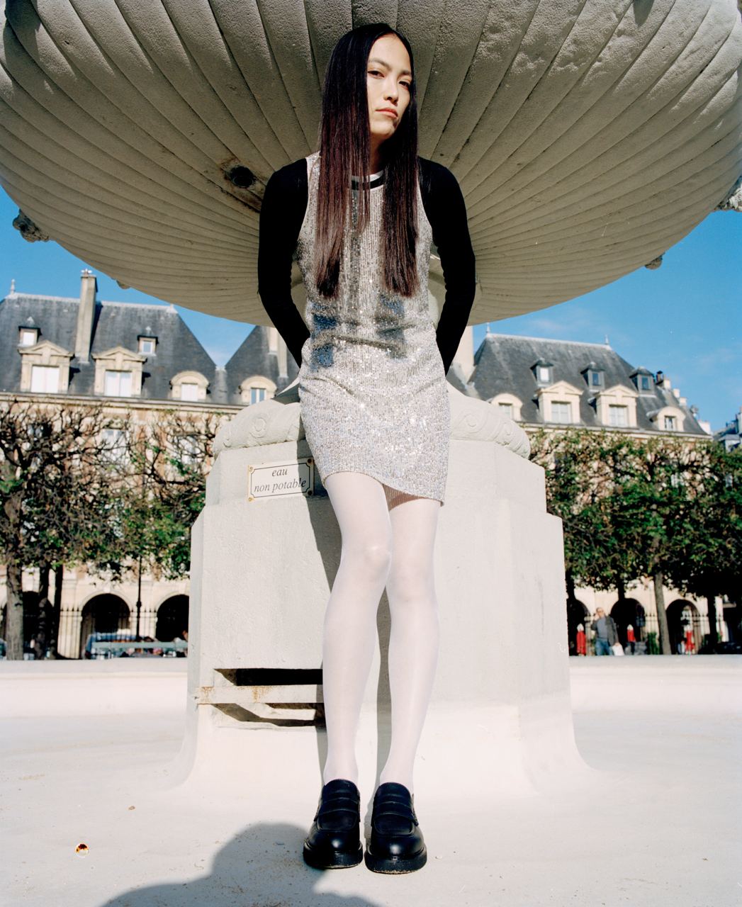 Mini Slip Dress in Silver Sequins