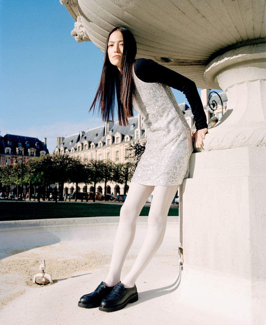 Mini Slip Dress in Silver Sequins