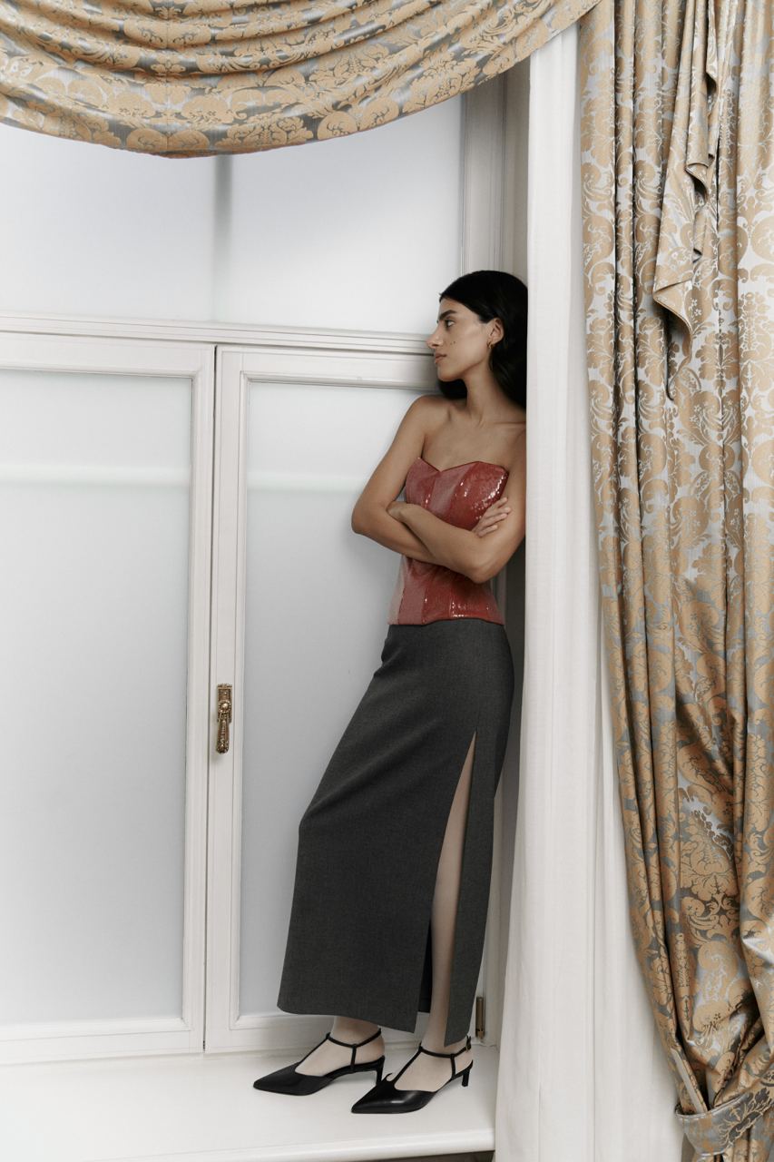 Graphite Maxi Skirt with Slit