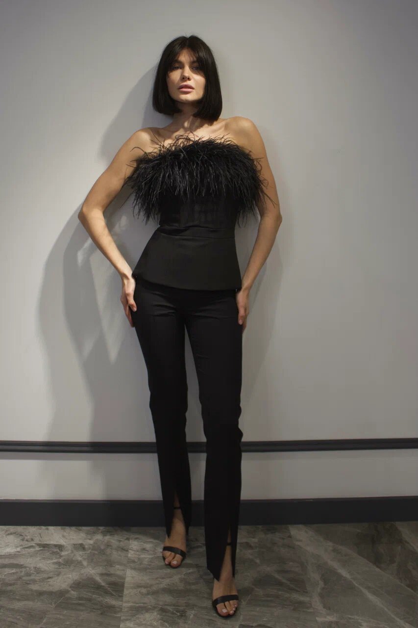 Feathered Corset with Straight Hem